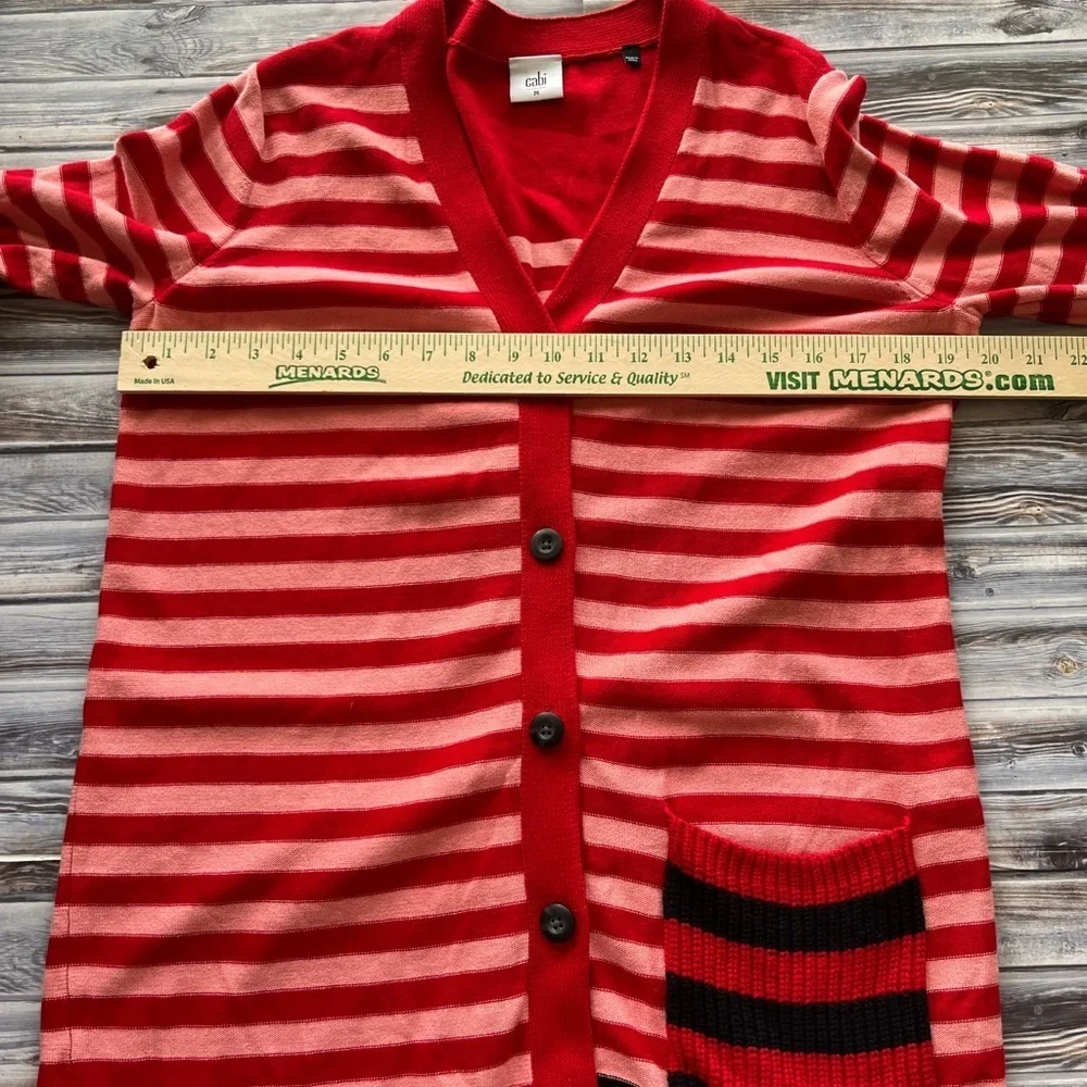 Cabi Picnic Cardigan red pink striped button front sweater Medium style 5446